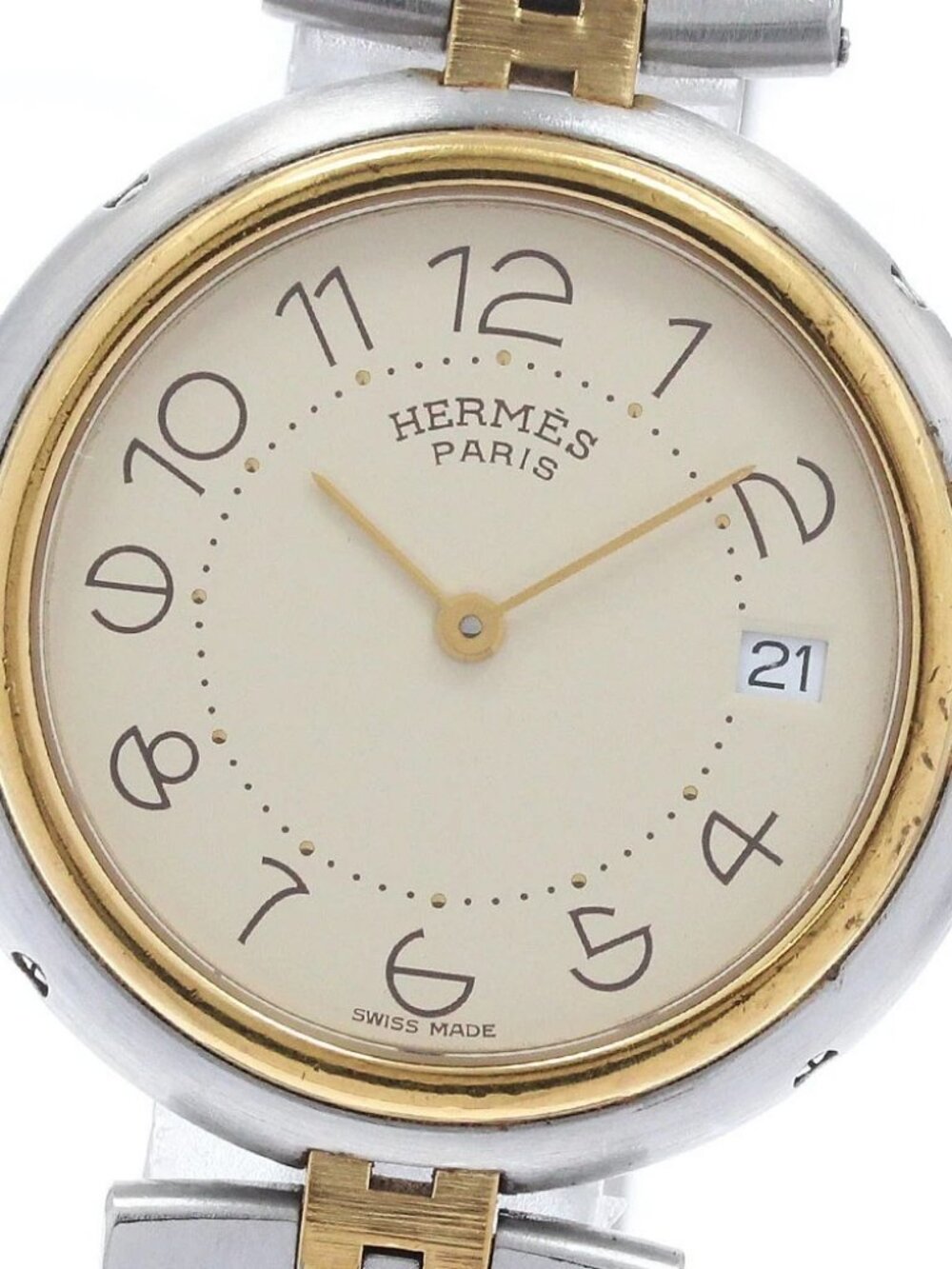 HERMES Profile Date Beige Dial Quartz Men's Watch_